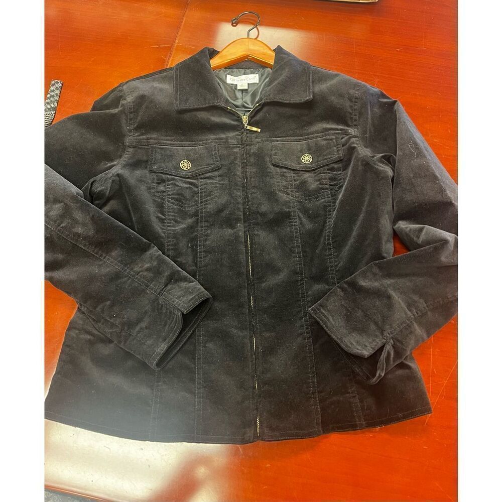 Coldwater Creek Black Velvet Zip Up Jacket sz M EUC